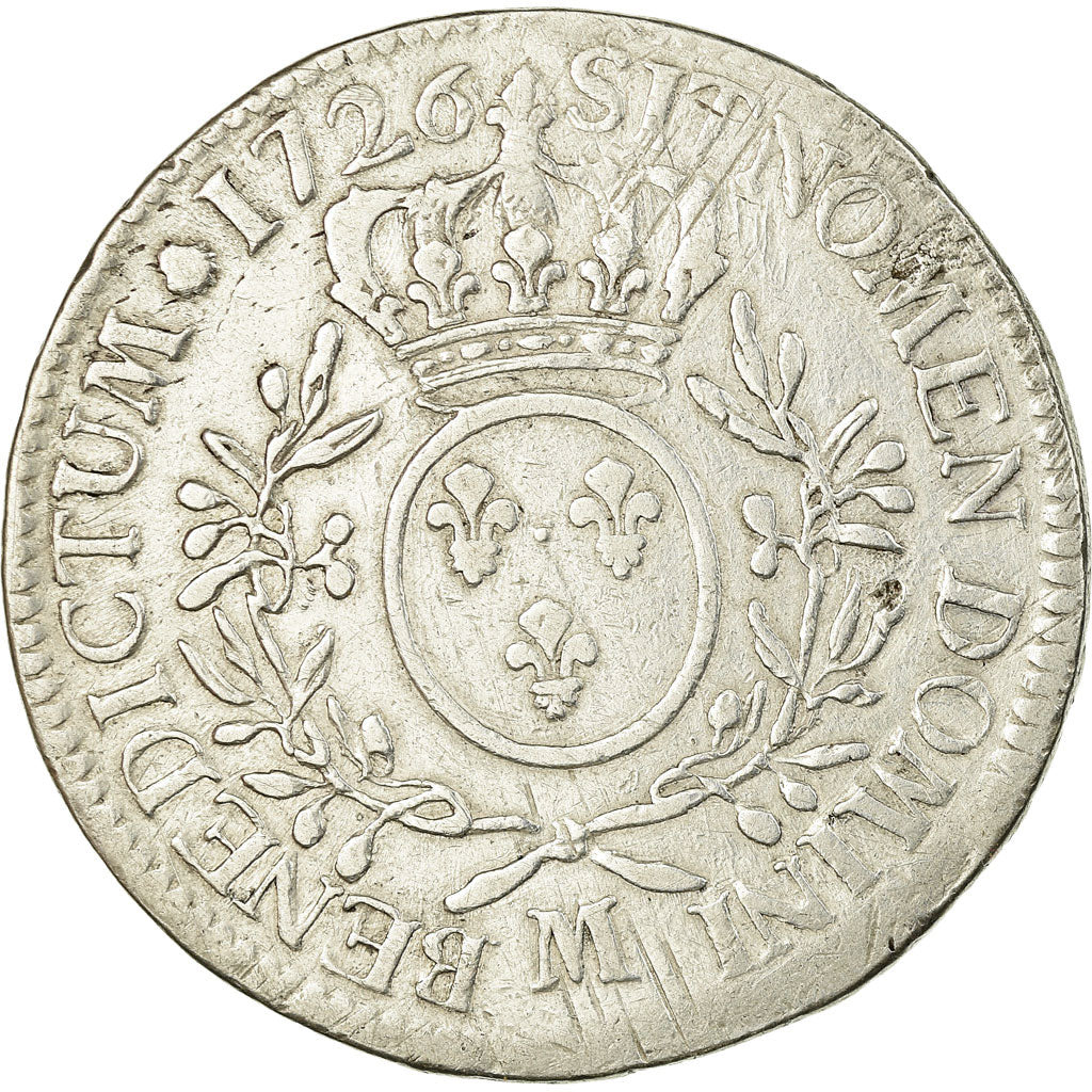 Moeda, França, Louis XV, Ecu aux branches d'olivier, 1726, Toulouse, VF(20-25)