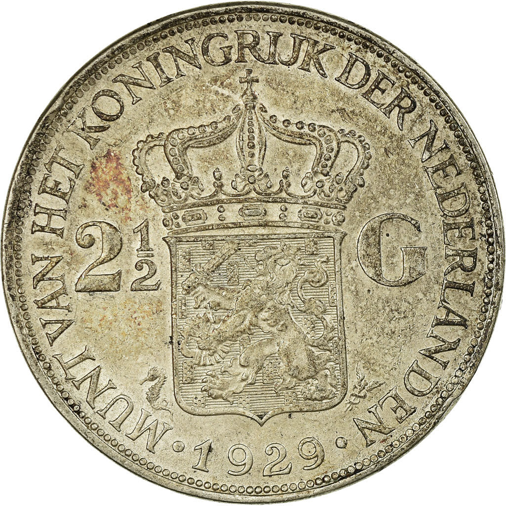 Moneta, Holandia, Wilhelmina I, 2-1/2 Gulden, 1929, AU(50-53), Srebro, KM:165