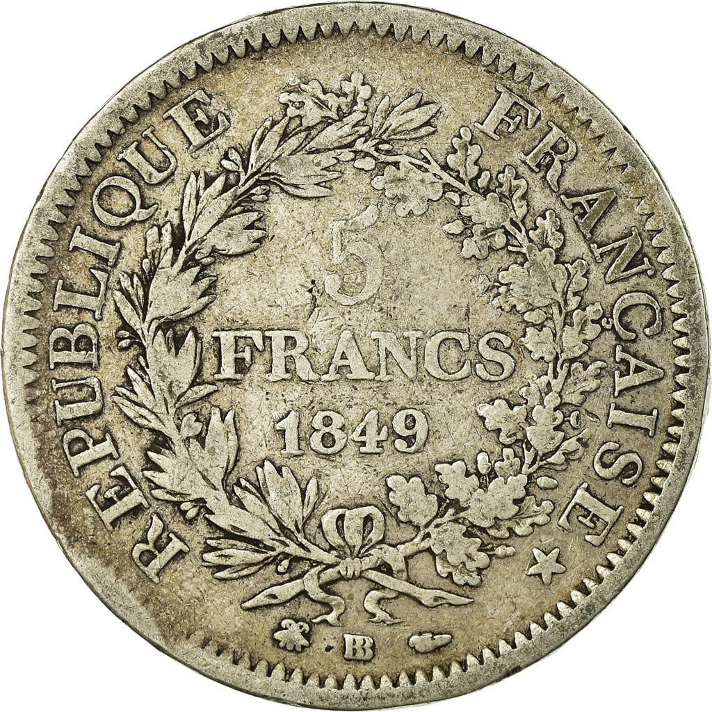 Monnaie, France, Hercule, 5 Francs, 1849, Strasbourg, TB, Argent, Gadoury:683