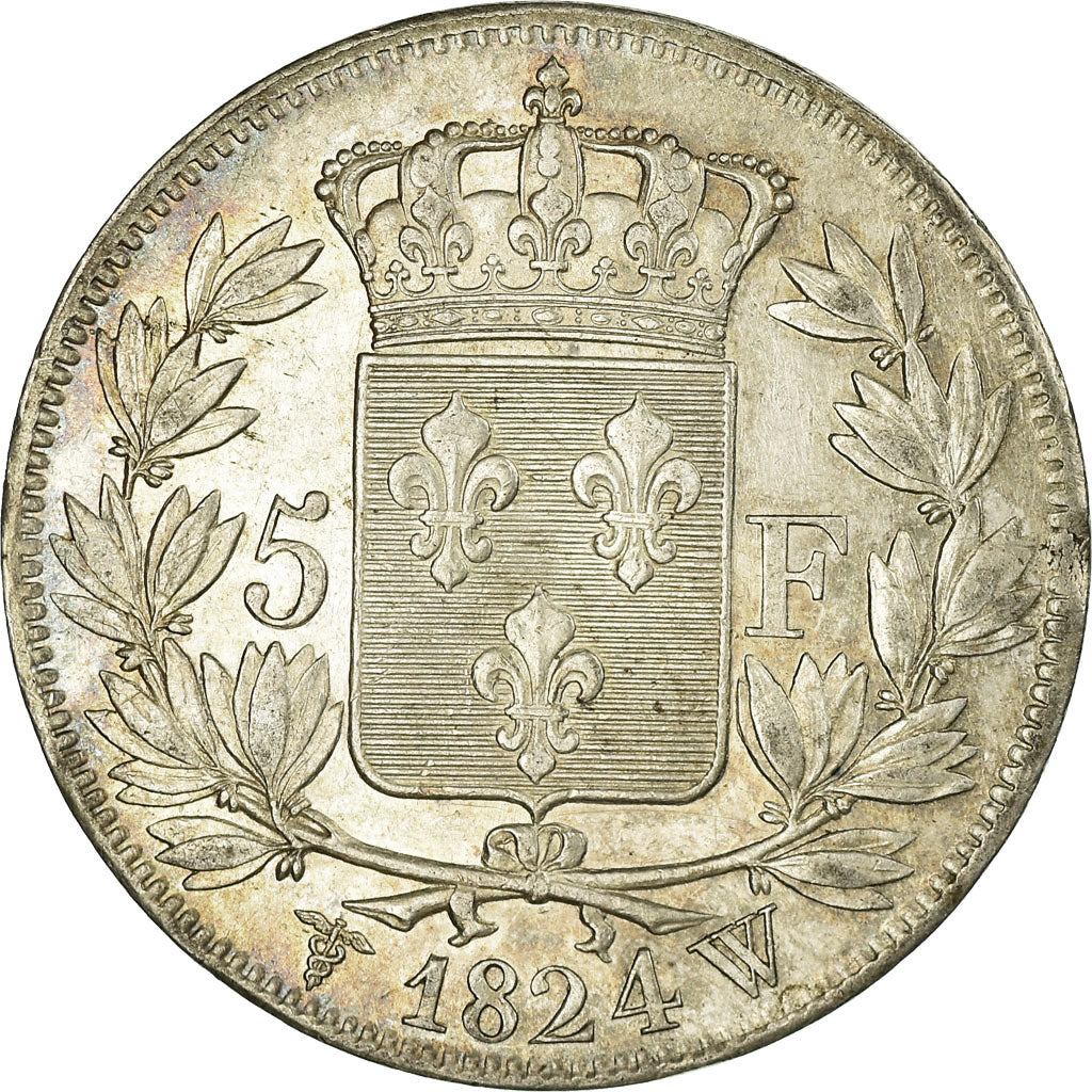 Moneta, Francia, Louis XVIII, 5 Francs, 1824, Lille, BB+, Argento, KM:711.13