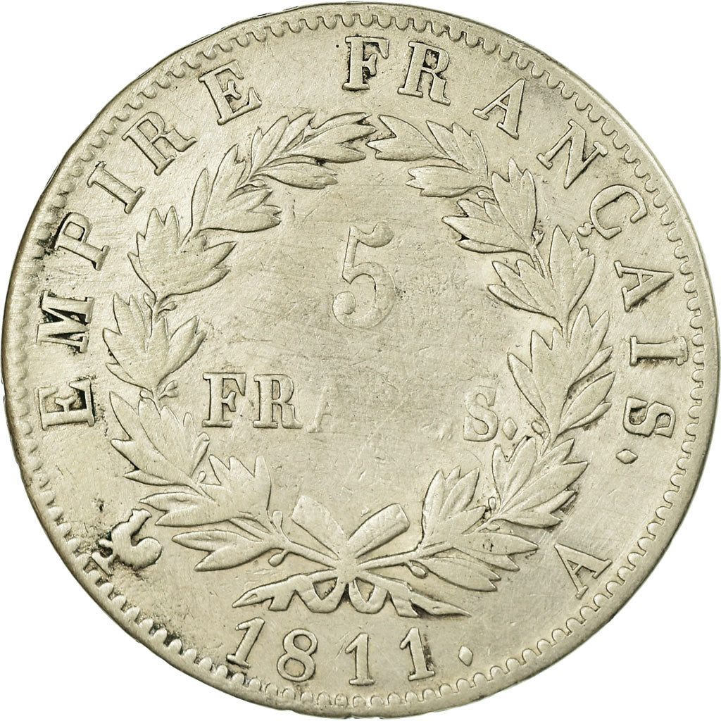Moeda, França, Napoléon I, 5 Francs, 1811, Paris, VF(20-25), Prata, KM:694.1