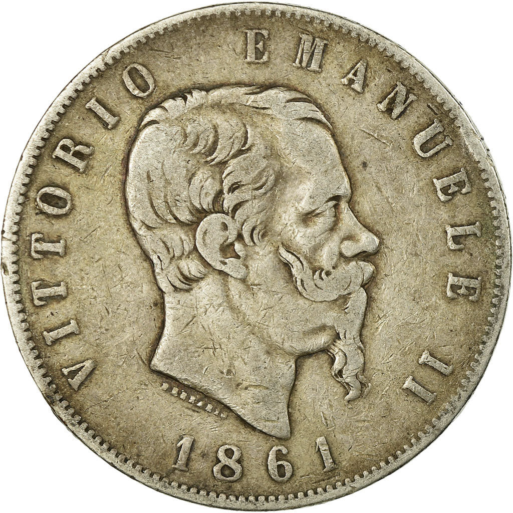 Moneta, Włochy, Vittorio Emanuele II, 5 Lire, 1861, Torino, Rzadkie, VF(20-25)