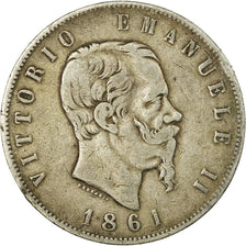 Moneta, Włochy, Vittorio Emanuele II, 5 Lire, 1861, Torino, Rzadkie, VF(20-25)