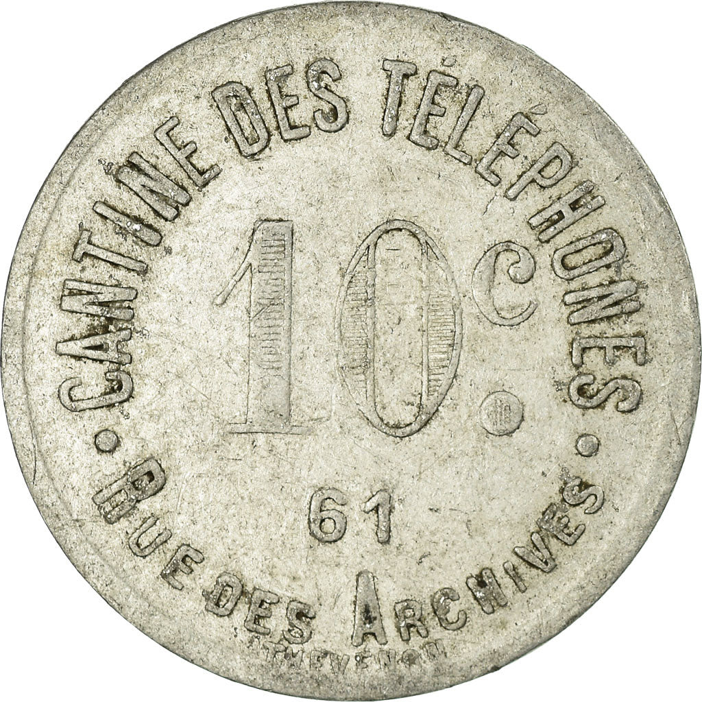 Moneta, Francia, Cantine des Téléphones, Paris, 10 Centimes, BB, Alluminio