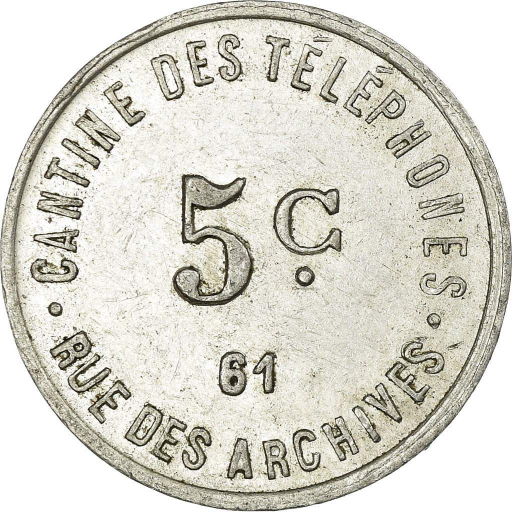 Munten, Frankrijk, Cantine des Téléphones, Paris, 5 Centimes, ZF, Aluminium