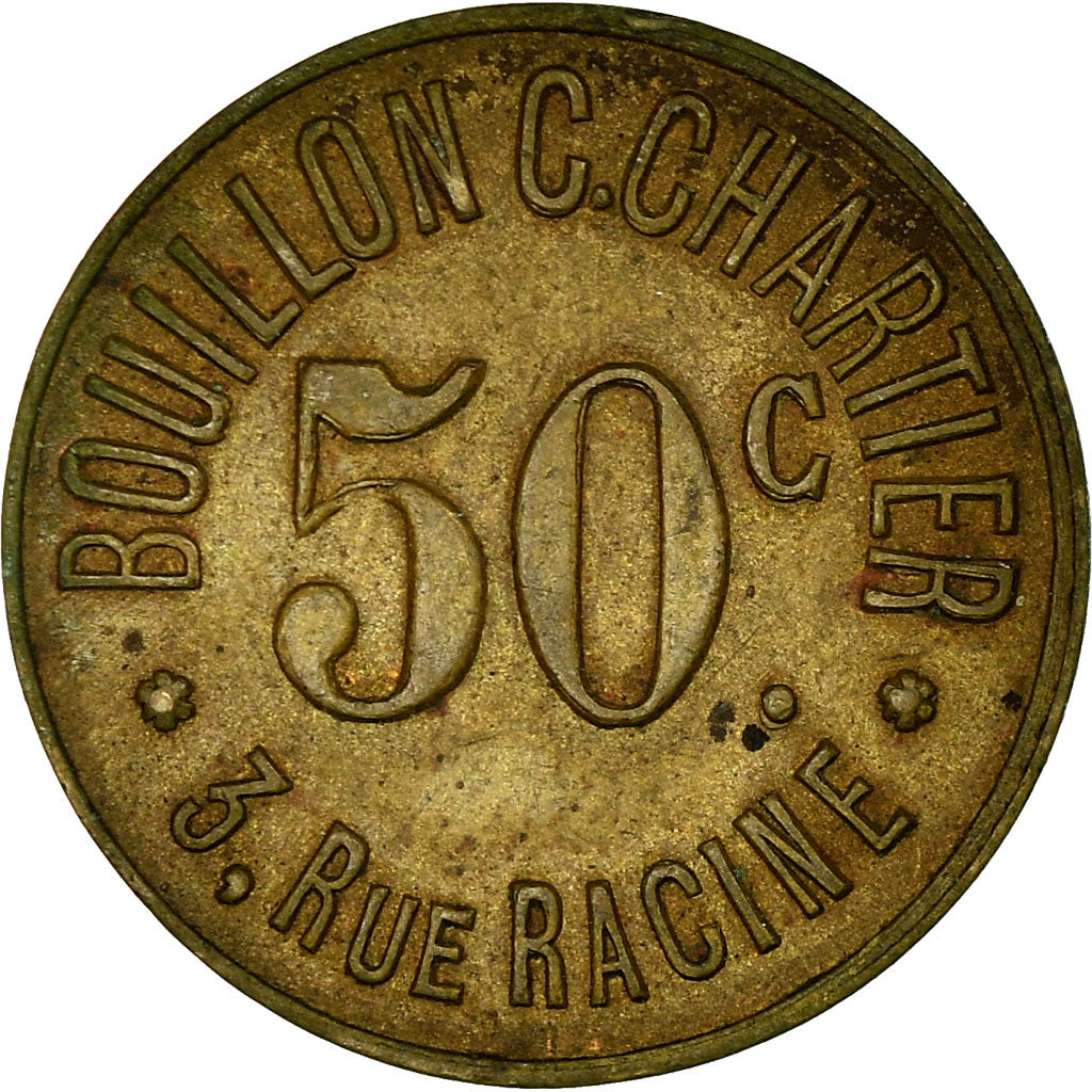 Coin, France, Bouillon C. CHARTIER, Paris, 50 Centimes, AU(50-53), Brass