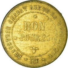 Moneda, Francia, Brasserie CHAPAT, Lyon, 25 Centimes, MBC, Latón, Elie:B180.1