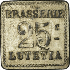 Moneda, Francia, Brasserie Lutetia, Paris, 25 Centimes, MBC, Nickel plated zinc