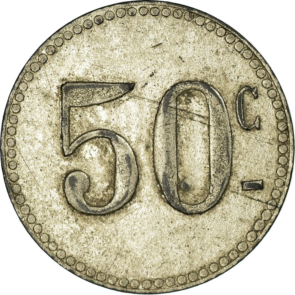 Moneta, Francia, Brasserie Lutetia, Paris, 50 Centimes, BB+, Nickel plated zinc