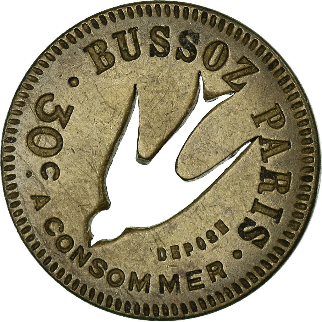 France, 30 Centimes, Jeton à consommer, Bussoz Paris, SUP, Laiton