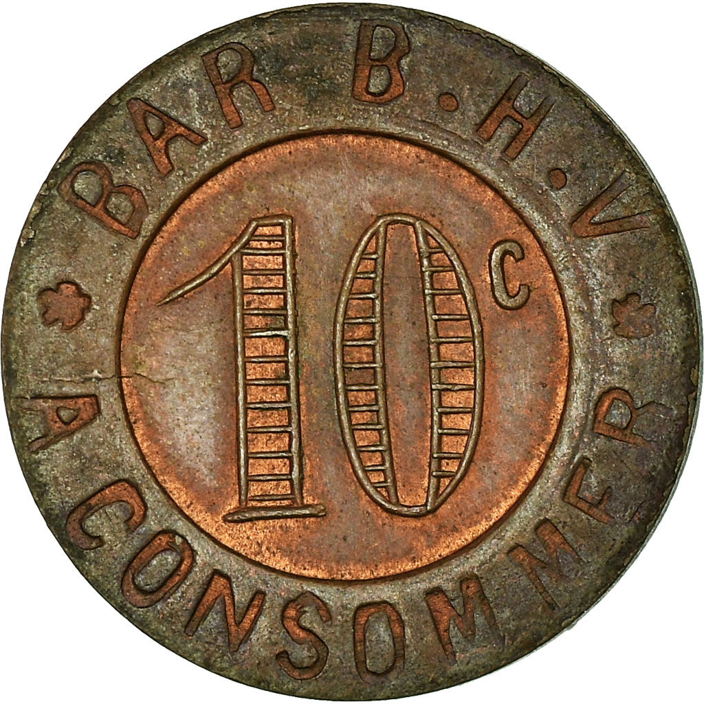 Monnaie, France, Bazar de l'Hôtel de Ville, Bar B.H.V, Paris, 10 Centimes, SUP