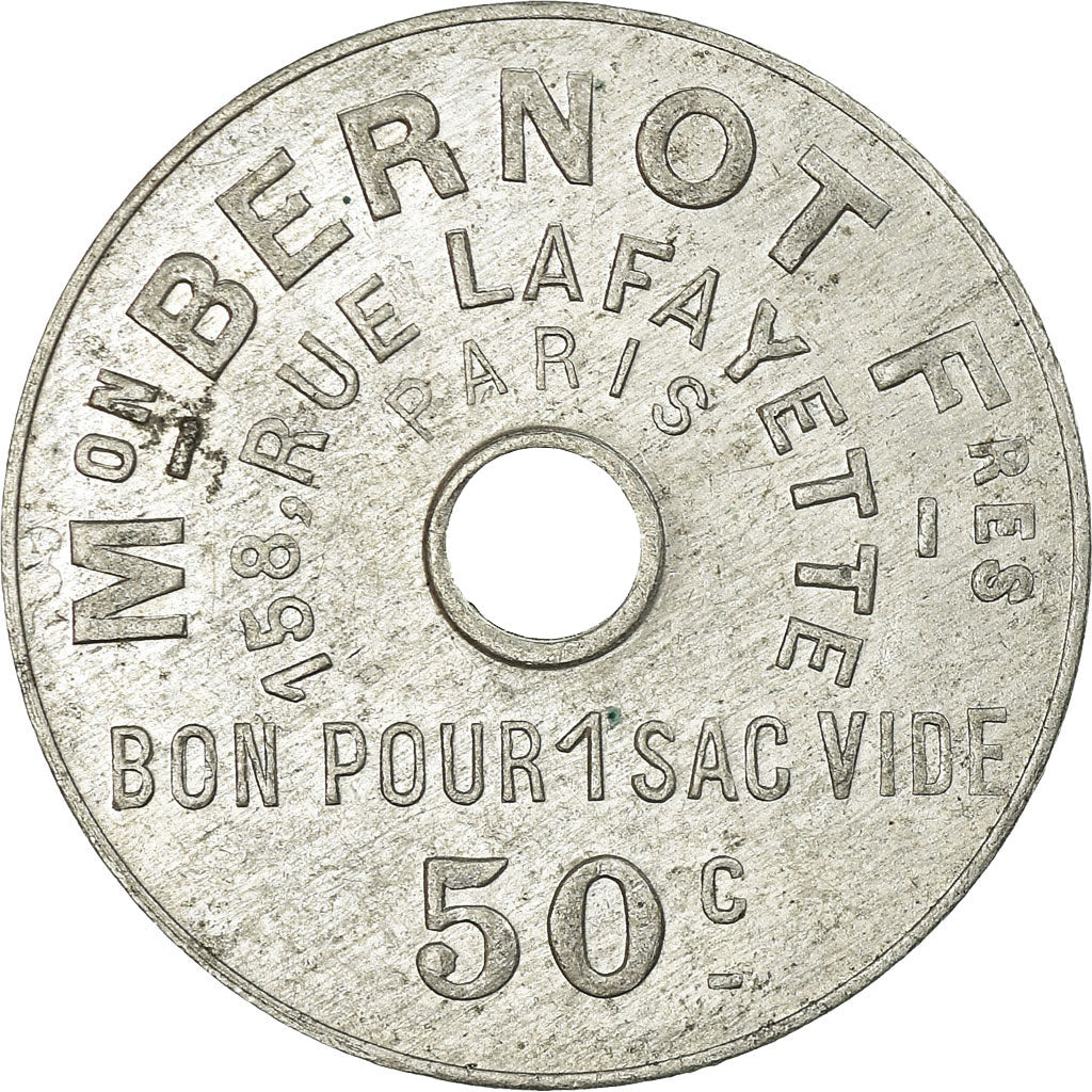 Moeda, França, Maison Bernot Frères, Paris, 50 Centimes, AU(50-53), Alumínio
