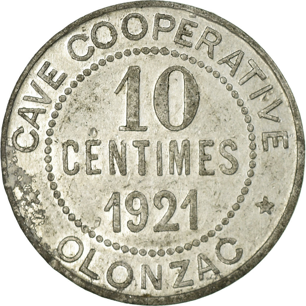 Monnaie, France, Cave Coopérative, Olonzac, 10 Centimes, 1921, TTB, Aluminium