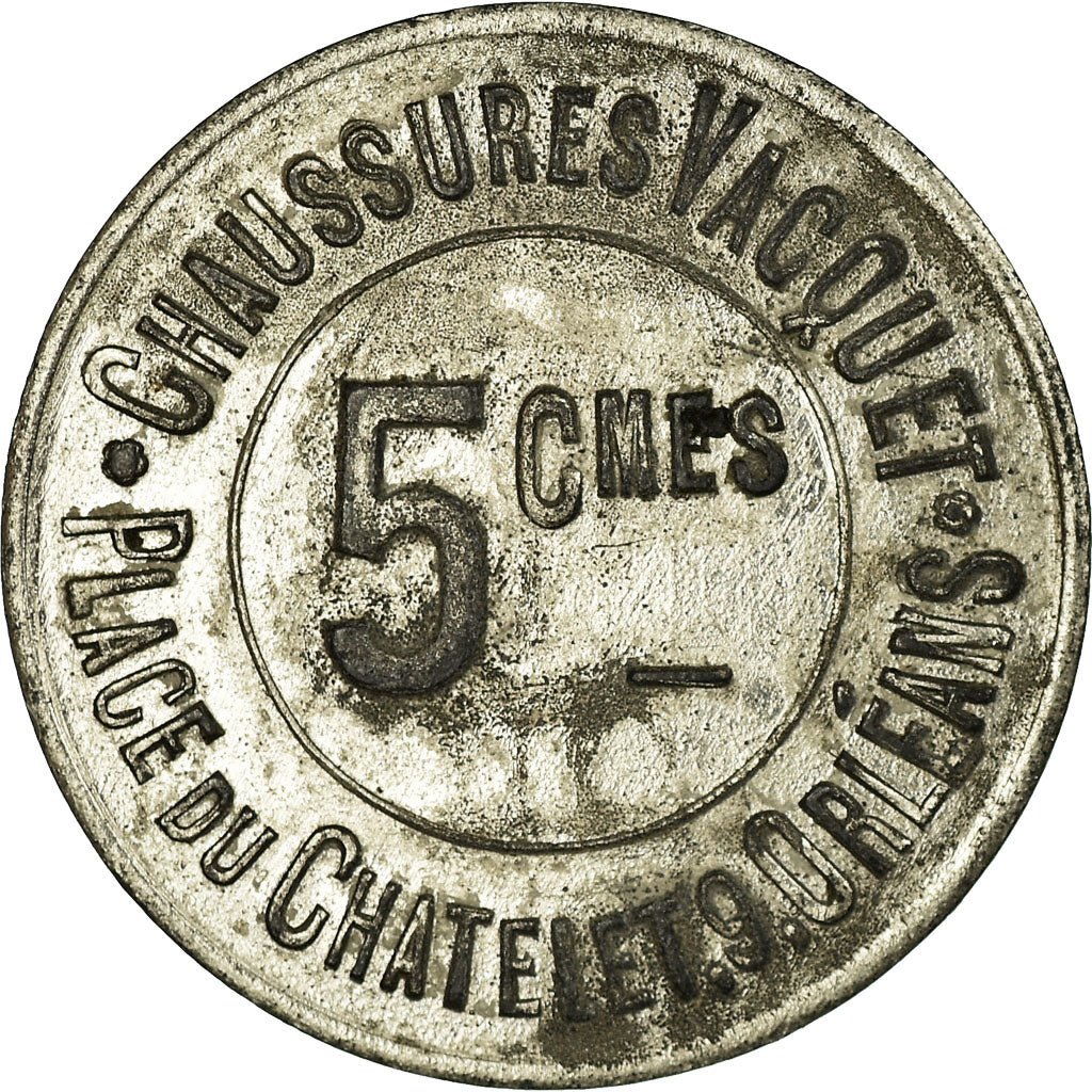 Moneta, Francja, Chaussures VACQUET, Orléans, 5 Centimes, AU(50-53), Nickel