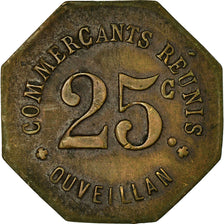 Coin, France, Commerçants Réunis, Ouveillan, 25 Centimes, EF(40-45), Brass