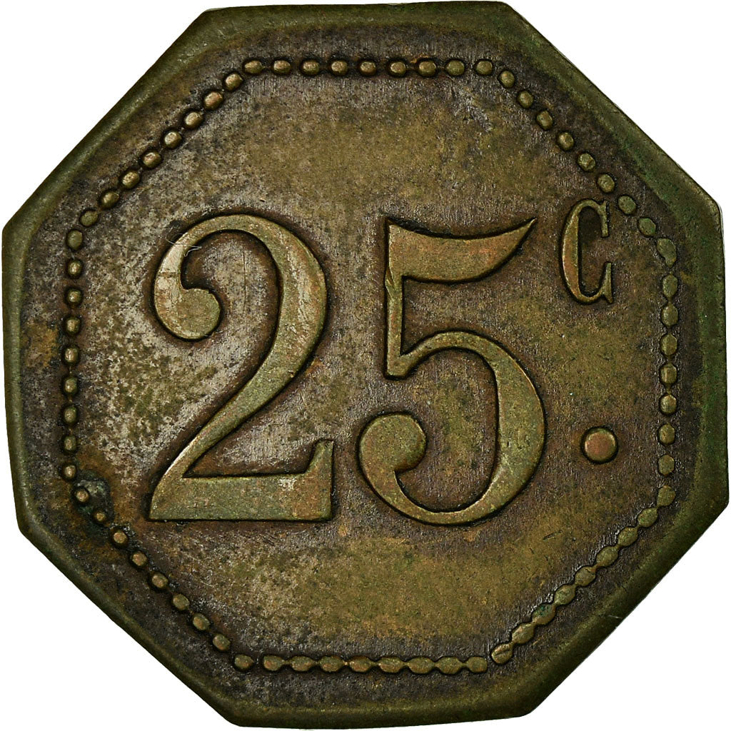 Coin, France, Commerçants Réunis, Ouveillan, 25 Centimes, EF(40-45), Brass