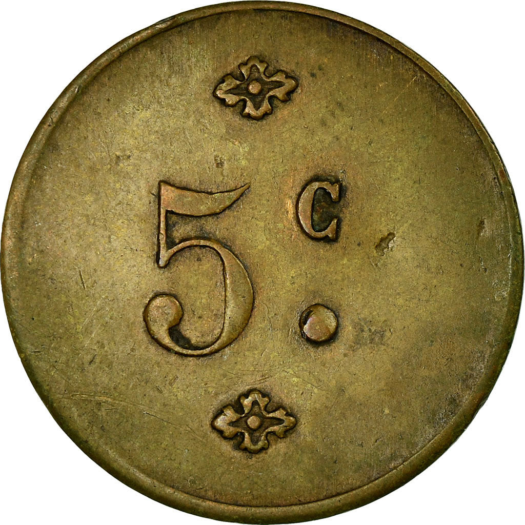 Monnaie, France, Commerçants Réunis, Ouveillan, 5 Centimes, TTB, Laiton