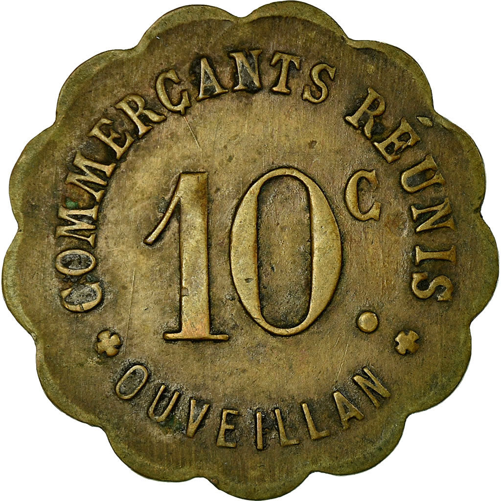 Moneta, Francia, Commerçants Réunis, Ouveillan, 10 Centimes, BB, Ottone