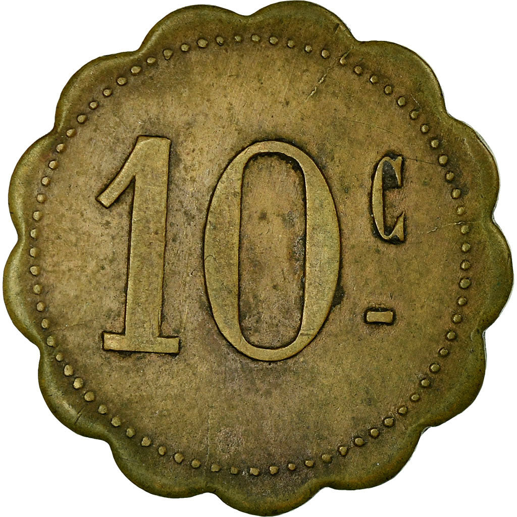 Moneta, Francia, Commerçants Réunis, Ouveillan, 10 Centimes, BB, Ottone