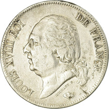 Moeda, França, Louis XVIII, 5 Francs, 1823, Toulouse, VF(30-35), Prata