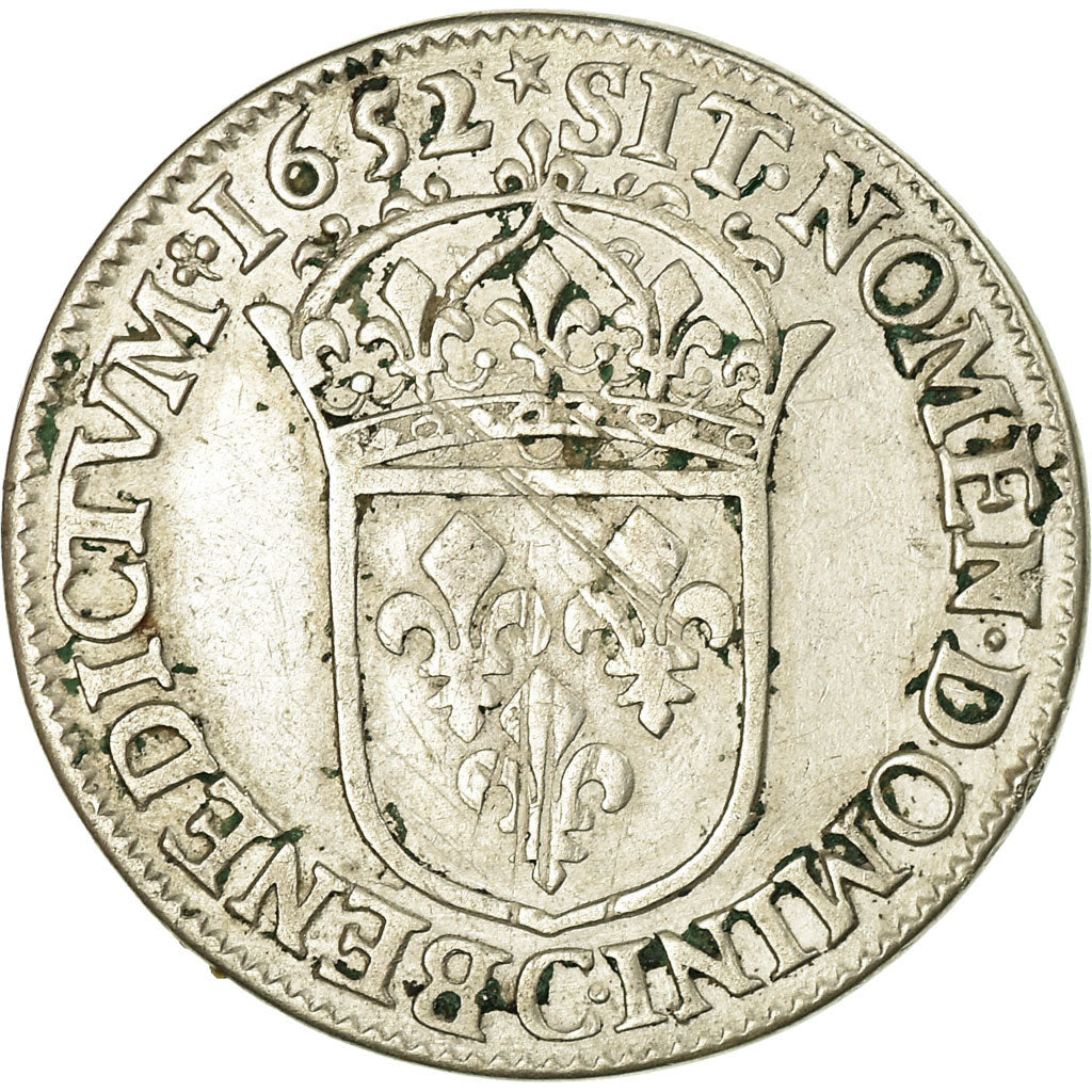 Moneta, Francia, Louis XIV, 1/2 Écu à la mèche longue, 1652, Saint Lô, MB