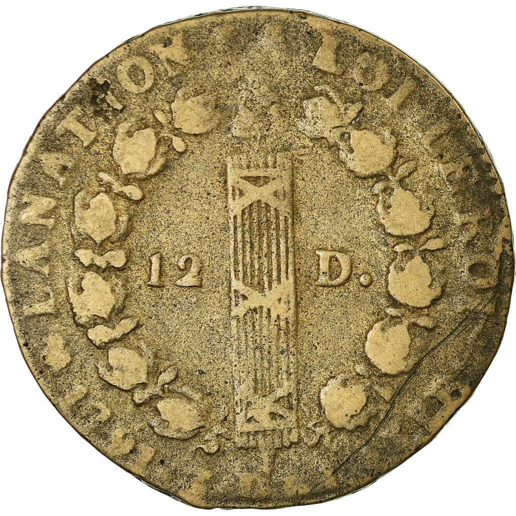 Coin, France, Louis XVI, 12 Deniers, 1791, Paris, VF(20-25), Métal de cloche