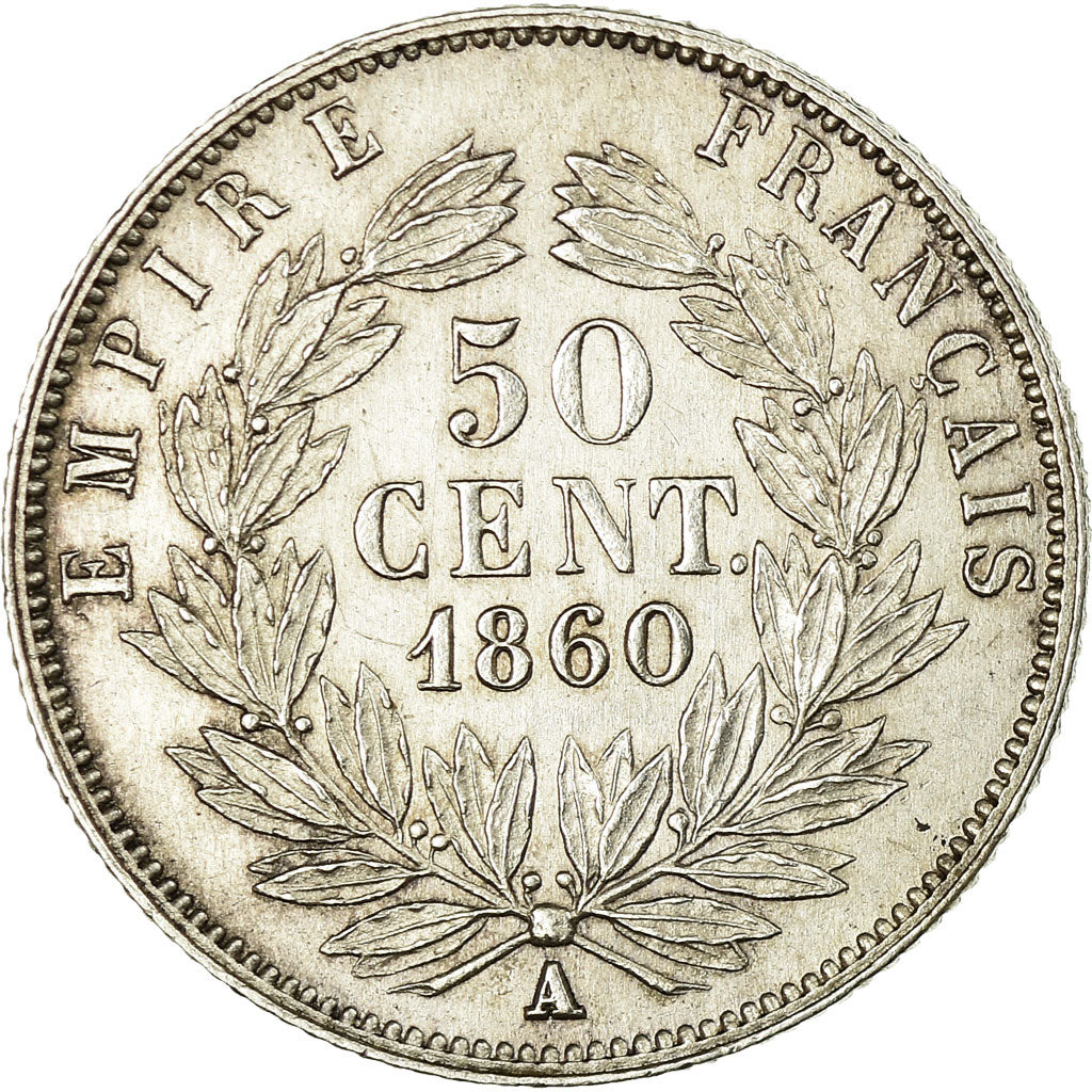 Coin, France, Napoleon III, 50 Centimes, 1860, Paris, AU(50-53), Silver