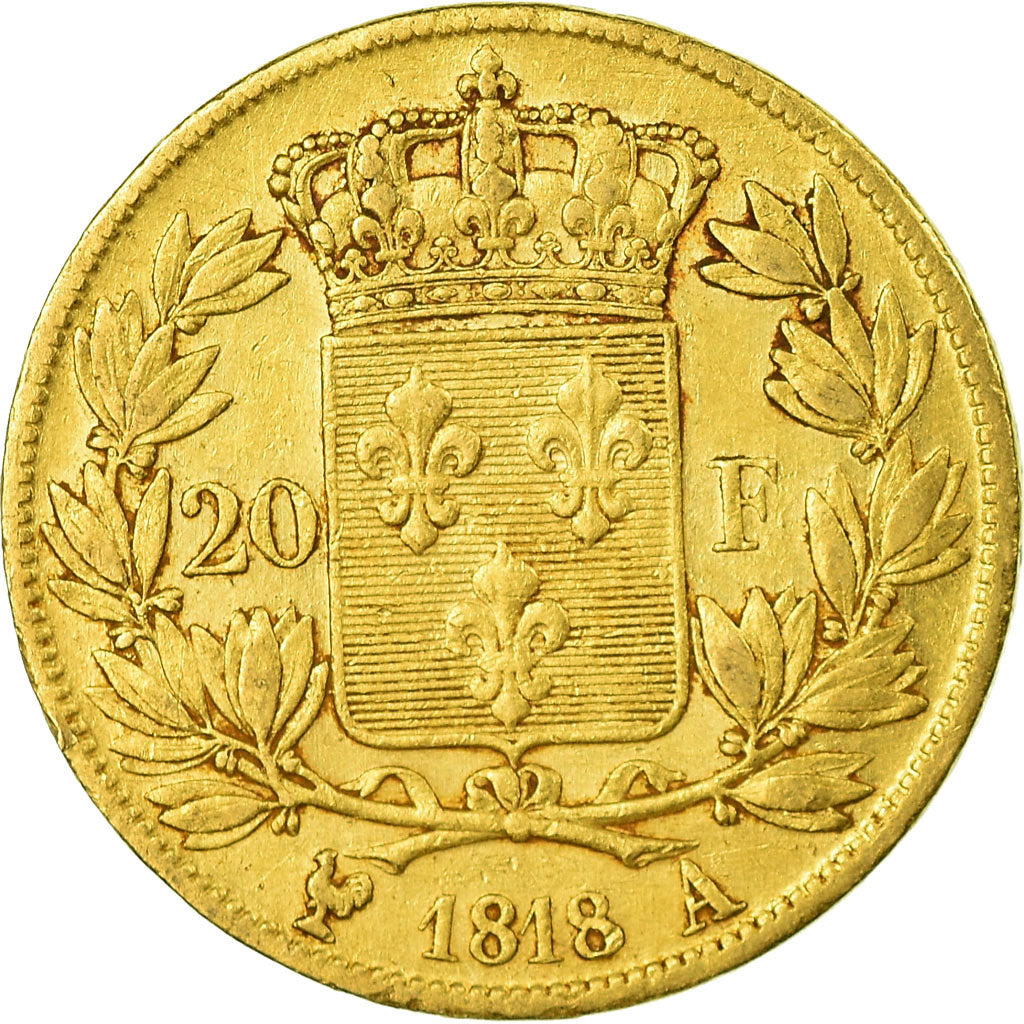 Moeda, França, Louis XVIII, 20 Francs, 1818, Paris, EF(40-45), Dourado