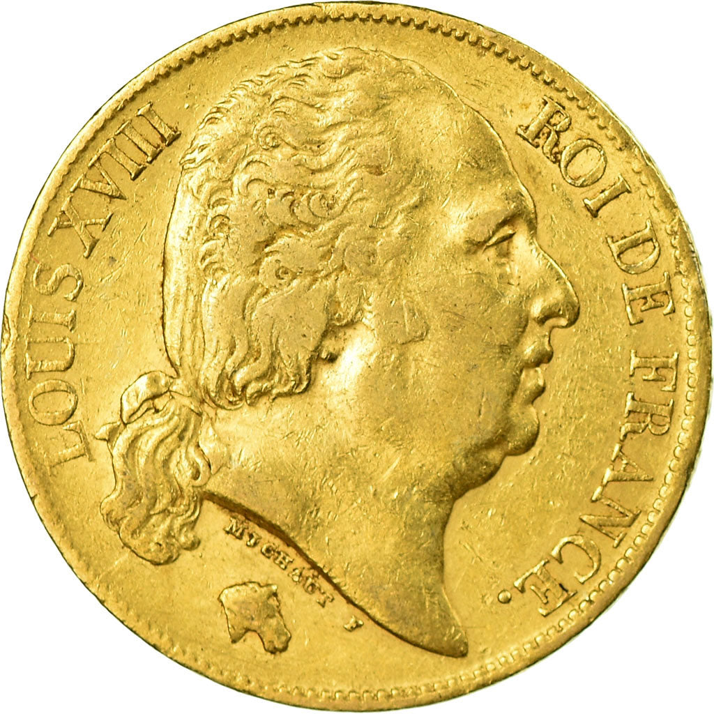 Moneda, Francia, Louis XVIII, 20 Francs, 1820, Paris, MBC, Oro, KM:712.1