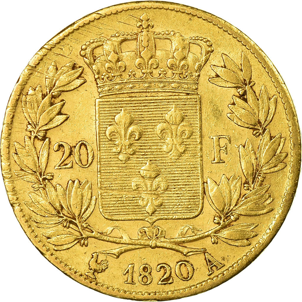 Moneda, Francia, Louis XVIII, 20 Francs, 1820, Paris, MBC, Oro, KM:712.1