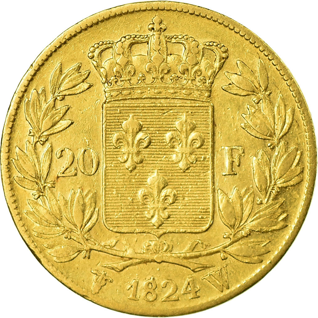 Coin, France, Louis XVIII, 20 Francs, 1824, Lille, EF(40-45), Gold, KM:712.9