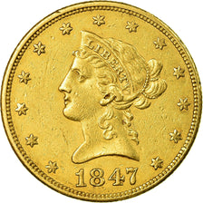 Moneda, Estados Unidos, Coronet Head, $10, Eagle, 1847, Philadelphia, MBC, Oro
