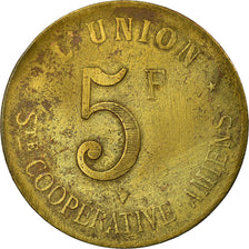 Moneda, Francia, Société Coopérative l'Union, Amiens, 5 Francs, MBC, Latón