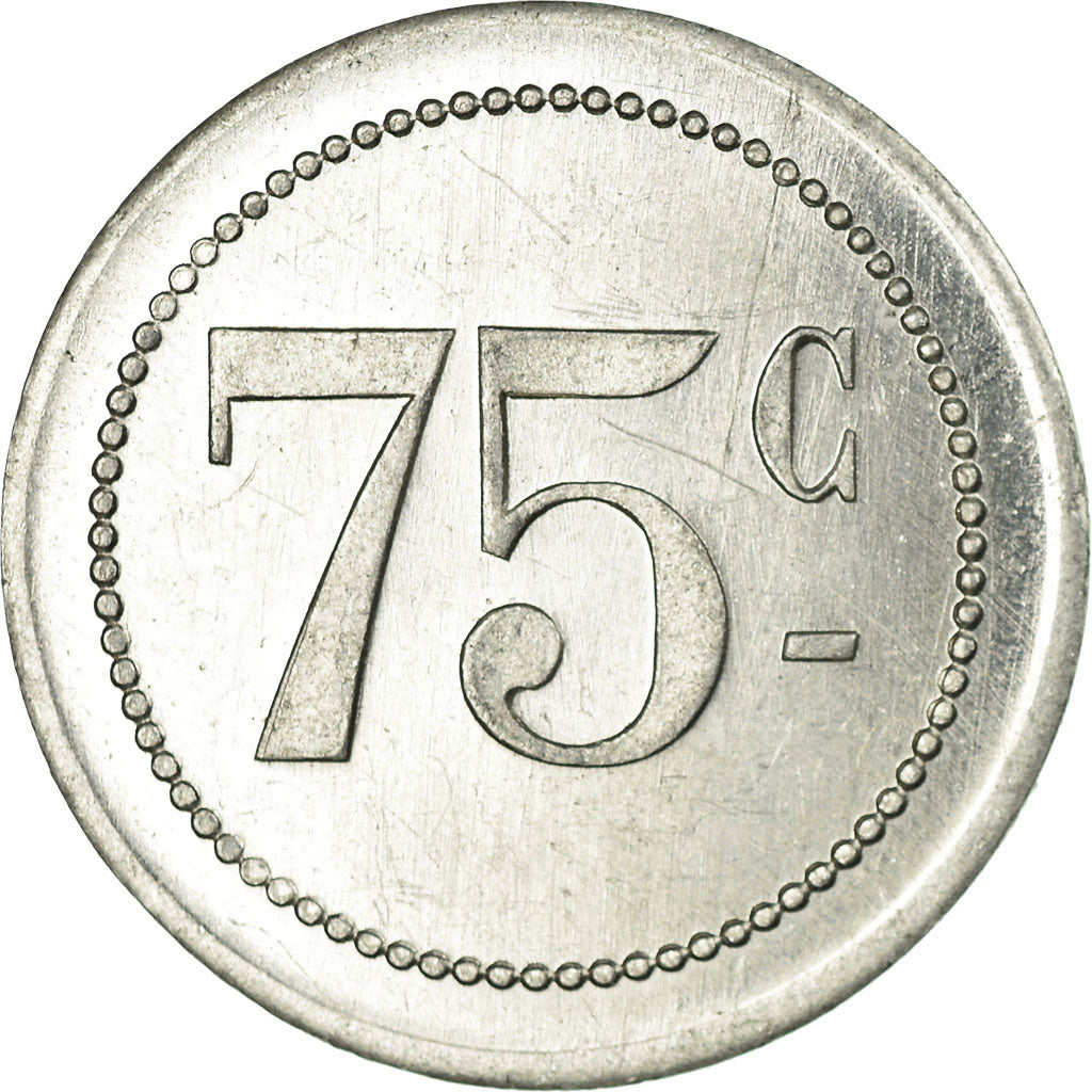 Coin, France, Centro Español, Perpignan, 75 Centimes, AU(55-58), Aluminium