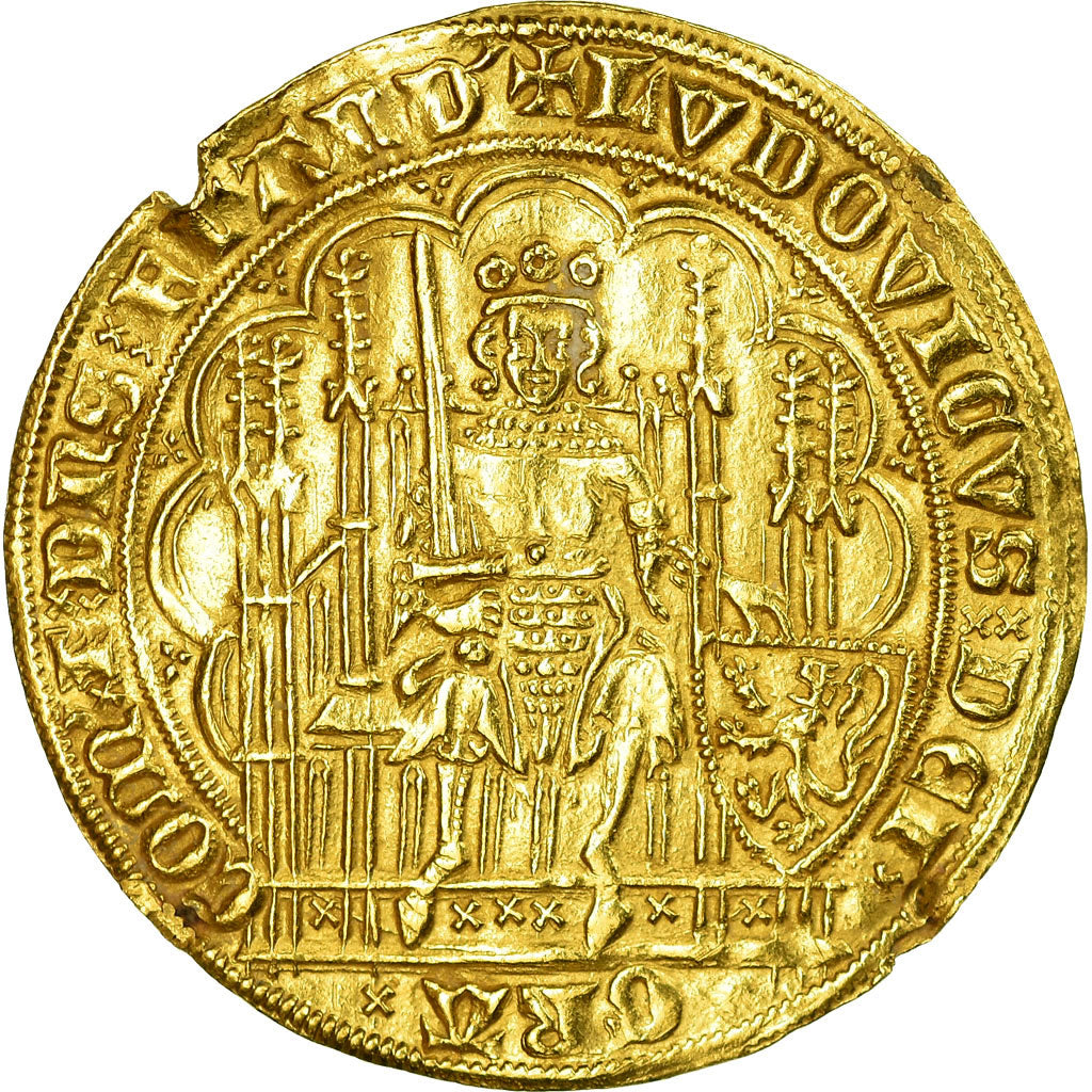 Monnaie, Belgique, Flandre, Louis II de Mâle, Écu d'or au lion, 1373-1383