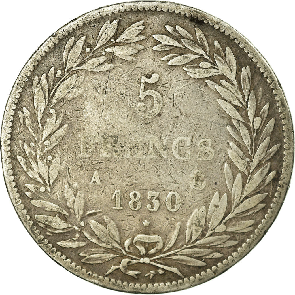Moeda, França, Louis-Philippe, 5 Francs, 1830, Paris, VF(30-35), Prata