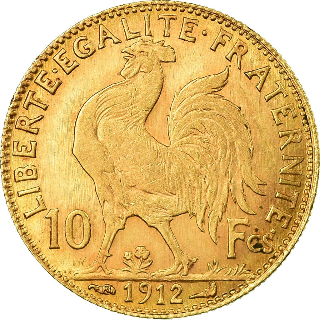 Moneta, Francja, Marianne, 10 Francs, 1912, Paris, AU(50-53), Złoto, KM:846