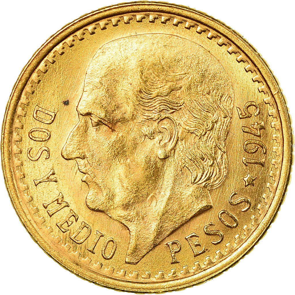 Moneta, Messico, 2-1/2 Pesos, 1945, Mexico City, SPL, Oro, KM:463