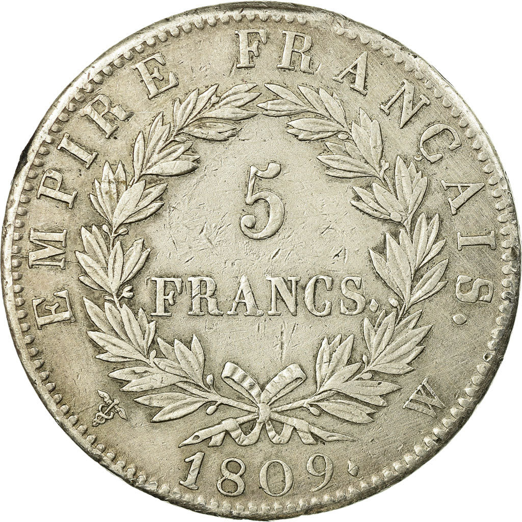 Munten, Frankrijk, Napoléon I, 5 Francs, 1809, Lille, ZF, Zilver, KM:694.16
