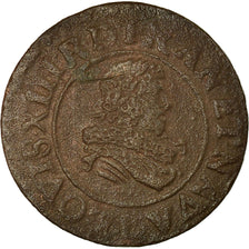 Moeda, França, Louis XIII, Double Tournois, 1632, Lyon, VF(30-35), Cobre