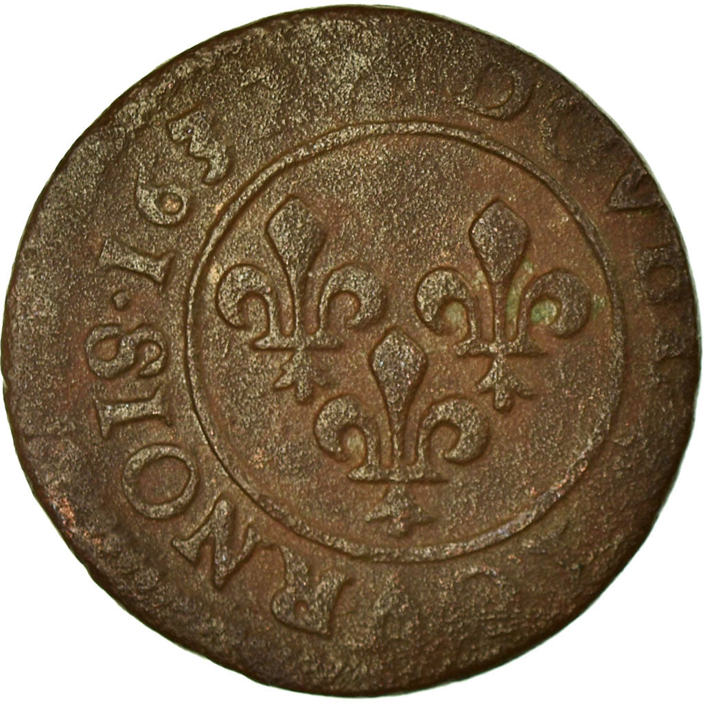 Coin, France, Louis XIII, Double Tournois, 1632, Lyon, VF(30-35), Copper