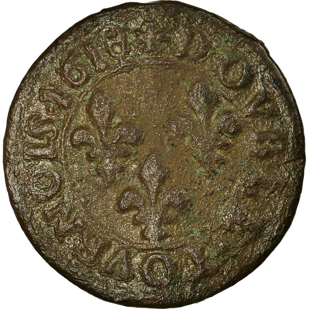 Coin, France, Louis XIII, Double Tournois, 1618, Lyon, VF(20-25), Copper