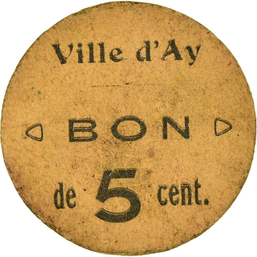 Coin, France, Ville d'Ay, Ay, 5 Centimes, EF(40-45), Cardboard