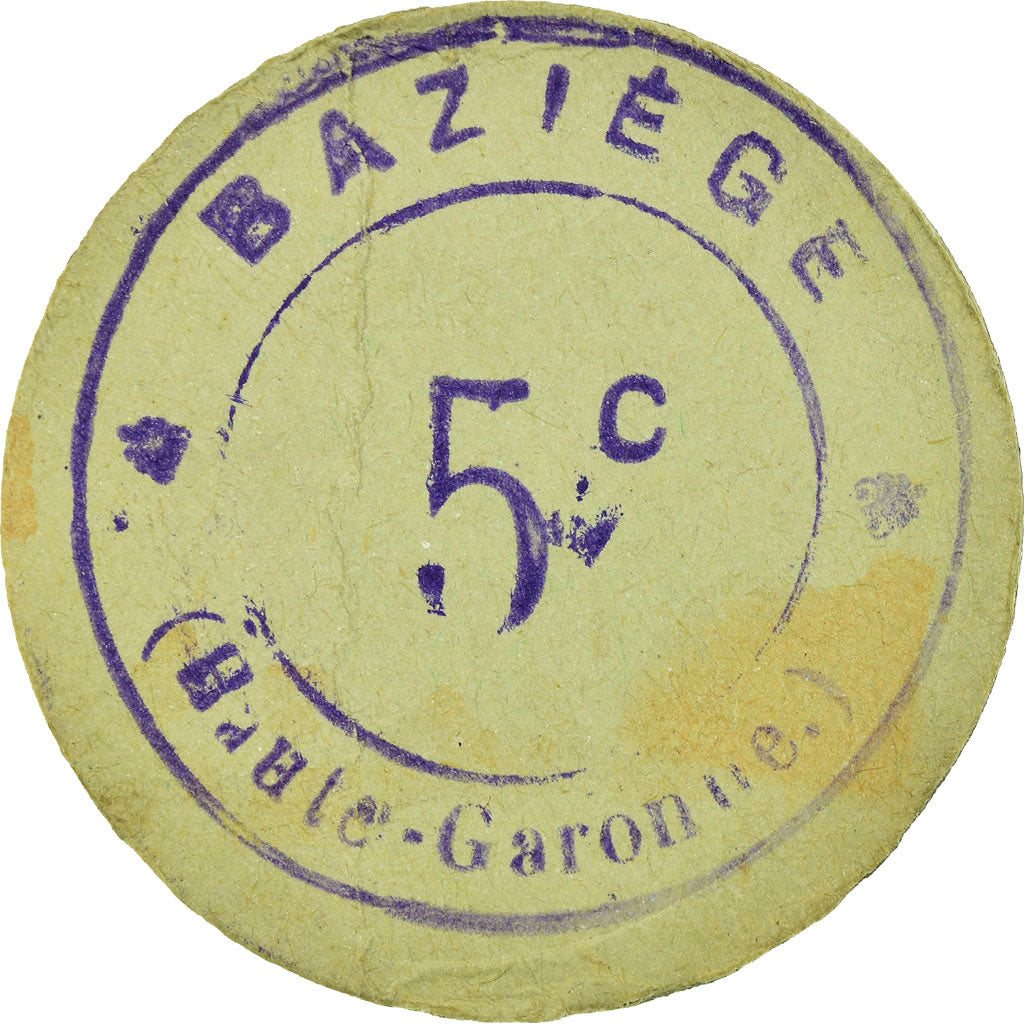 Coin, France, Mairie de Baziège, Baziège, 5 Centimes, EF(40-45), Cardboard