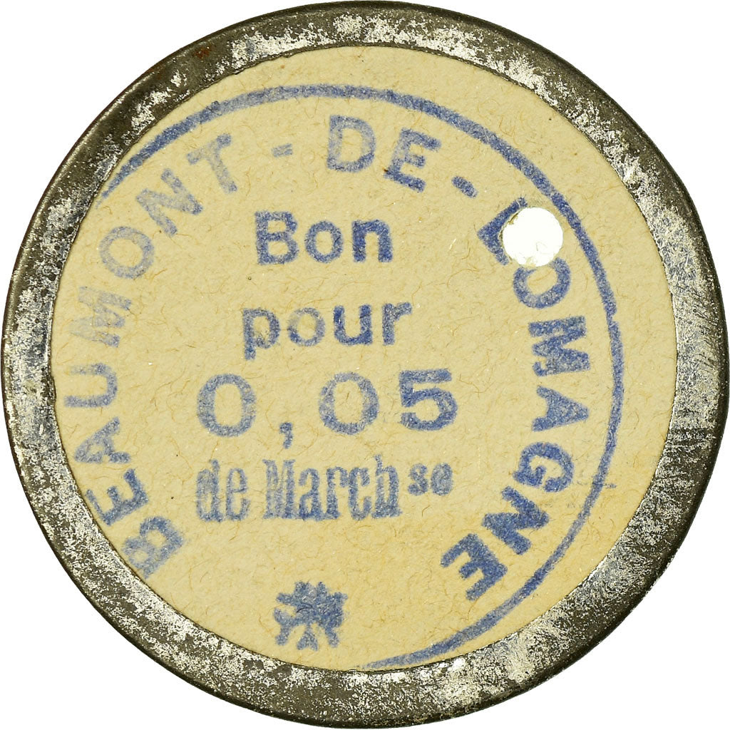 Coin, France, Beaumont-de-Lomagne, 0.05 Franc, AU(50-53), Metal hooped cardboard