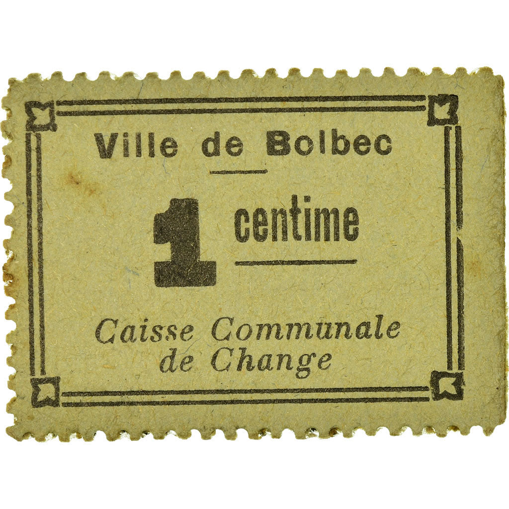 Coin, France, Ville de Bolbec, Bolbec, 1 Centime, AU(50-53), Cardboard