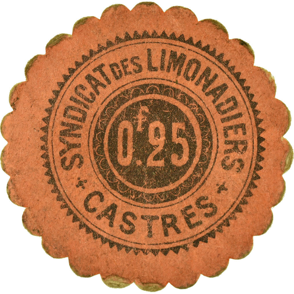Moeda, França, Syndicat des Limonadiers, Castres, 0.25 Franc, VF(30-35)