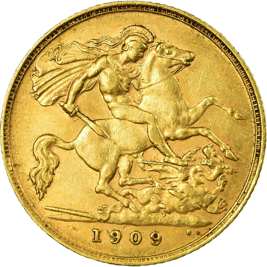 Coin, Great Britain, Edward VII, 1/2 Sovereign, 1909, EF(40-45), Gold, KM:804