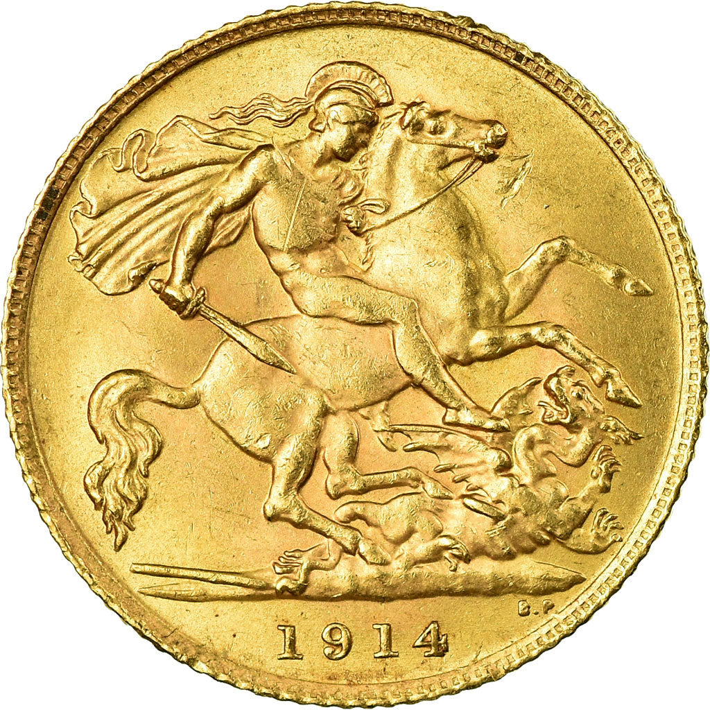 Coin, Great Britain, George V, 1/2 Sovereign, 1914, AU(55-58), Gold, KM:819