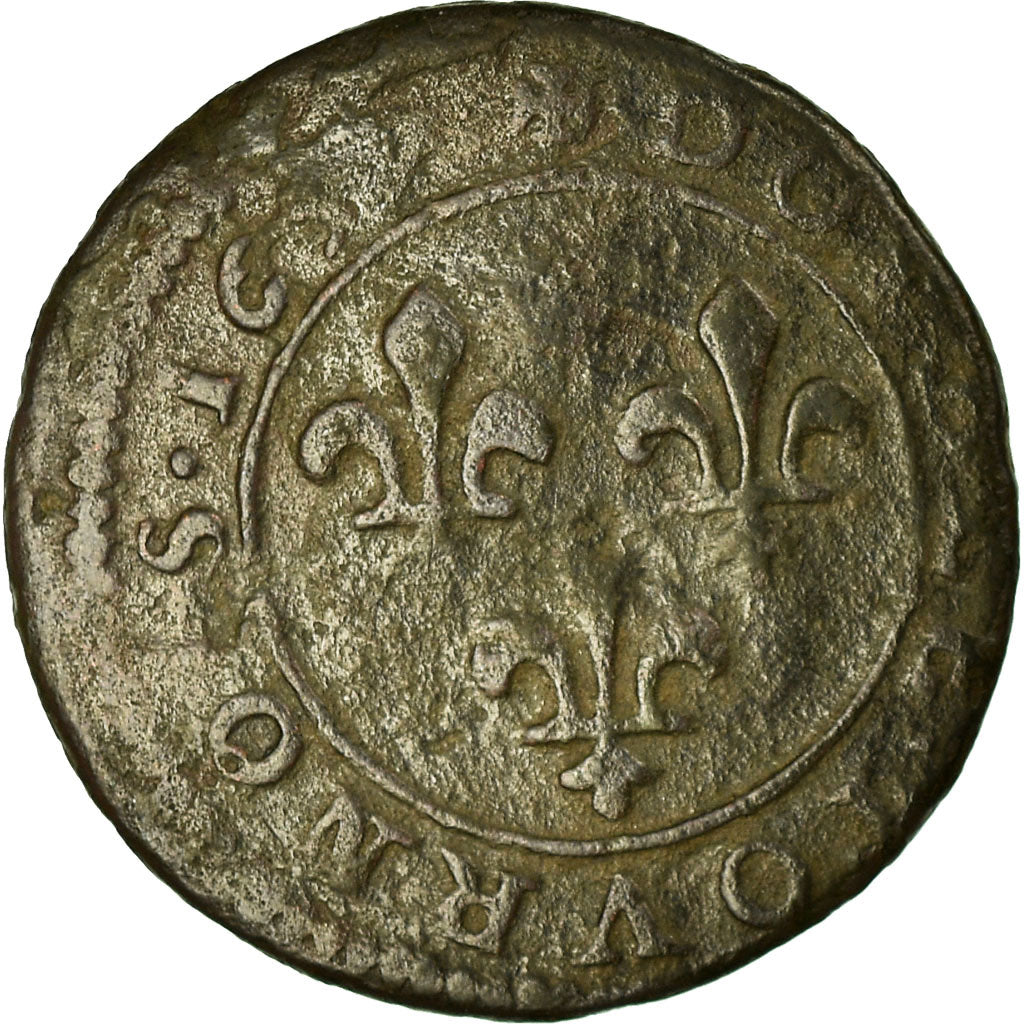 Moneda, Francia, Louis XIII, Double Tournois, 1637, BC+, Cobre, CGKL:512